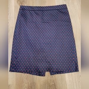 J. Crew Dark Blue Skirt with Red Dots
